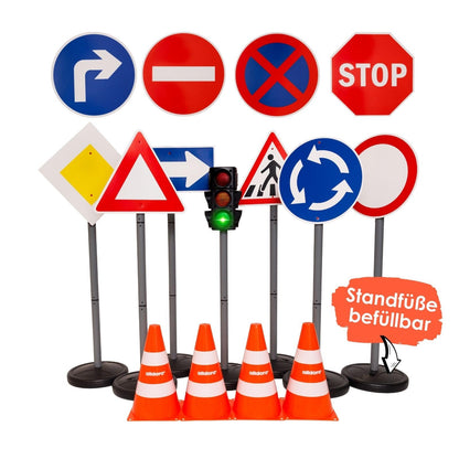 alldoro XXL-Verkehrsset Verkehrserziehung Kinder 60230: Rote Verkehrshütchen, bunte Verkehrszeichen. Fördert das Erlernen von Verkehrsregeln.