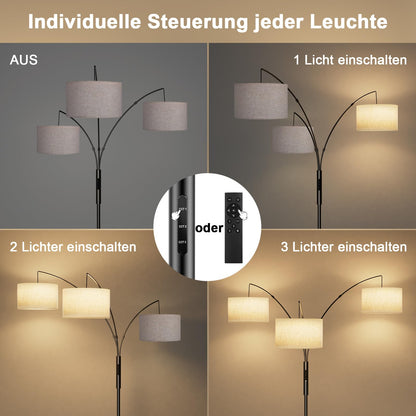 Bogen Stehlampe LED dimmbar Fernbedienung – Beige Stoffschirm