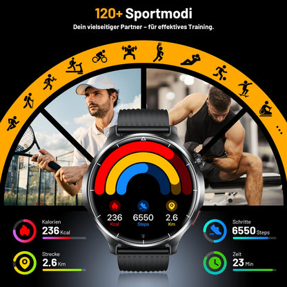 SLOKSFil I136 Smartwatch Herren, 1,52" HD-Touchscreen, Schwarzstahl