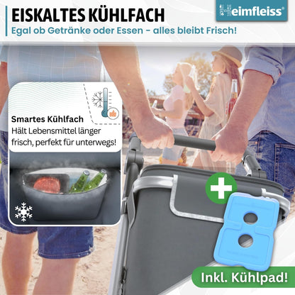 Heimfleiss Einkaufstrolley klappbar mit Kühlfach, 56 L, 50 kg