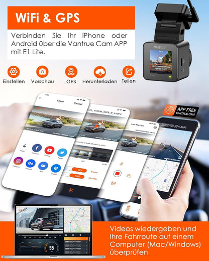 VANTRUE E1 Lite Mini Dashcam 1080P HDR mit WiFi und GPS
