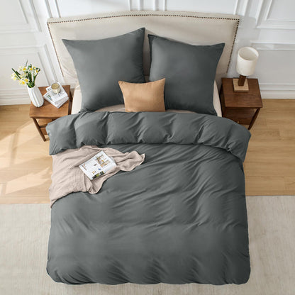 BEDELITE Bettwäsche-Set 135x200 cm Baumwolle 4-teilig Dunkelgrau