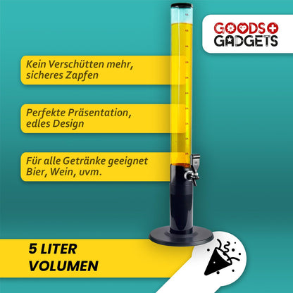 GOODS+GADGETS Trinksäule Biersäule mit Zapfhahn – XXL 5L