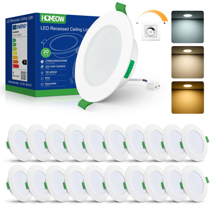 **HOMEOW 20er Set LED Einbaustrahler dimmbar 7W IP44 – wählbar**