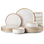 Homikit Geschirrset 18-tlg Steinzeug für 6 Personen – Jupiter Beige: Beige Steinzeug-Teller und -Schalen zum Servieren von Speisen für sechs.