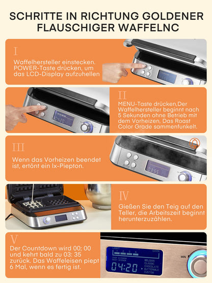 FOHERE Doppelwaffeleisen Belgisch - 1600W, 5 Programme