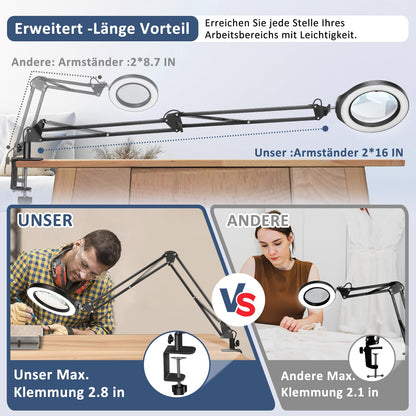 Jeedefi Lupenlampe 12-fach mit Licht, 5 Zoll Glaslinse, dimmbar