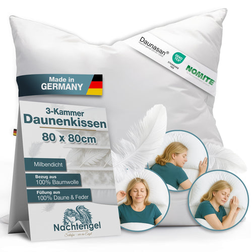 Nachtengel 3-Kammer Daunenkissen Kopfkissen - 80x80