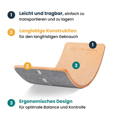 MEOWBABY Balance Board Montessori Balancierbrett – Schwarz 80x30cm