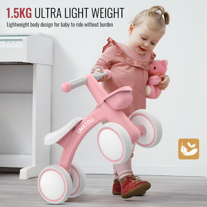 Umatoll Laufrad ab 1 Jahr, Kinder Lauflernrad mit Korb, Rosa