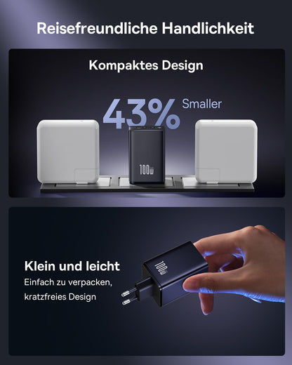 Baseus Enerfill USB-C Ladegerät 100W, 3-Port GaN Netzteil Schwarz