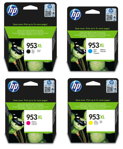 HP 953XL Multipack Druckerpatronen - Schwarz, Magenta, Gelb, Cyan. Vier Tintenpatronen für Farbdruck in HP Druckern.