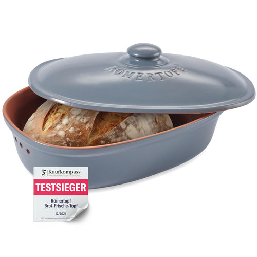 Römertopf Brottopf aus Keramik - 30x21cm blau-grau