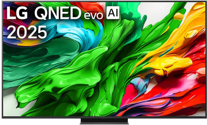 LG 65QNED86A6A QNED evo AI 4K Smart TV 65 Zoll Modell 2025: Schwarzer, randloser 65-Zoll-Bildschirm liefert brillante 4K QNED evo Inhalte.