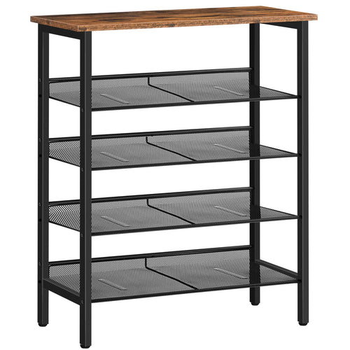 HOOBRO EBF106XJ01 5-lagiges Schuhregal – vintagebraun-schwarz. Rechteckiges Regal zur Schuhaufbewahrung.