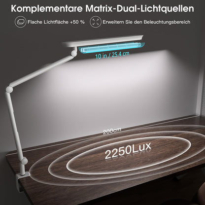 AmazLit LED Schreibtischlampe Klemme Schwenkarm – Weiss