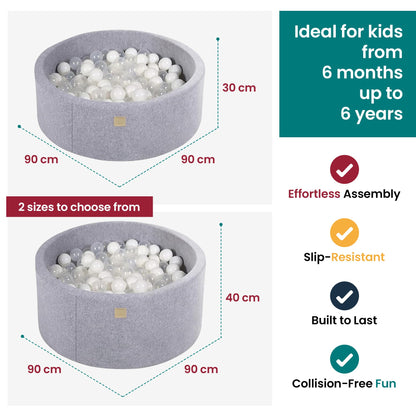 MEOWBABY Bällebad 90x30 Boucle - 200 Bälle Grau Melange