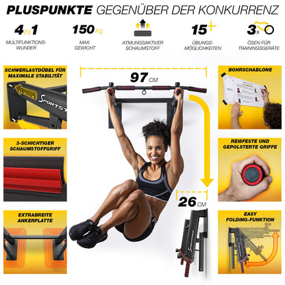 Sportstech KS350 Klimmzugstange 4in1 – Wandmontage klappbar
