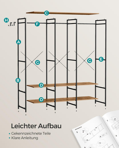 SONGMICS Offener Kleiderschrank RGR005B01 mit Ablagen, vintagebraun