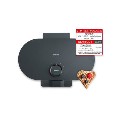 SEVERIN Duo-Waffeleisen Black Line WA 2119, Herzwaffeln, schwarz-matt