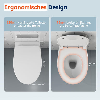 HOROW Hänge-WC Set D-Form 52 cm – Absenkautomatik WC-Sitz