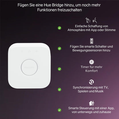 Philips Hue Essential Starter-Set: Bridge + 4 E27 LED Leuchtmittel