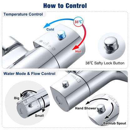Solepearl Wasserfall Badewannen-Duscharmatur Thermostat Chrom