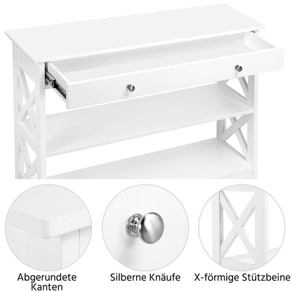 Yaheetech Konsolentisch Schublade, 2 Ablagen, X-Beine - 80x30x80cm
