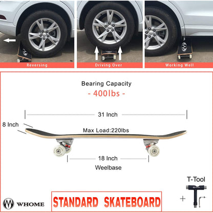 WHOME Pro Skateboard Komplettboard 31 x 8 Zoll Ahorn Urban
