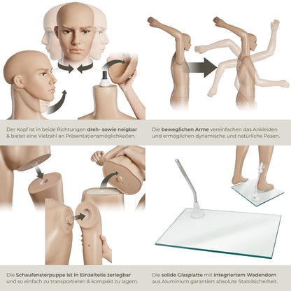 tectake® Schaufensterpuppe Herren beweglich mit Kopf