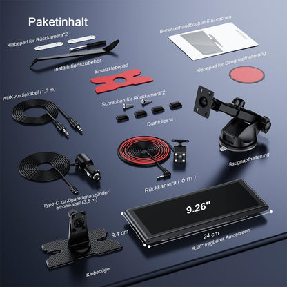 Avylet 9,26" wireless Carplay Display - Android Auto, Rückfahrkamera