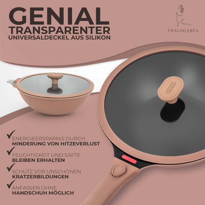 TRAUMLEBEN Wokpfanne mit Deckel – 28cm, abnehmbare Griffe, Induktion