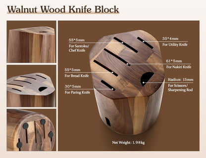 HEZHEN Damast Messerblockset – 7-teilig, Holzblock