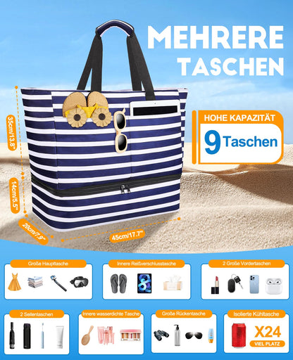 ISEYOU XXL Strandtasche mit Kühltasche, 49L, wasserdicht, faltbar