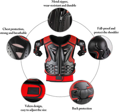 Fansport Motorrad Schutzjacke Kinder, 5-teiliges Protektoren-Set, Rot