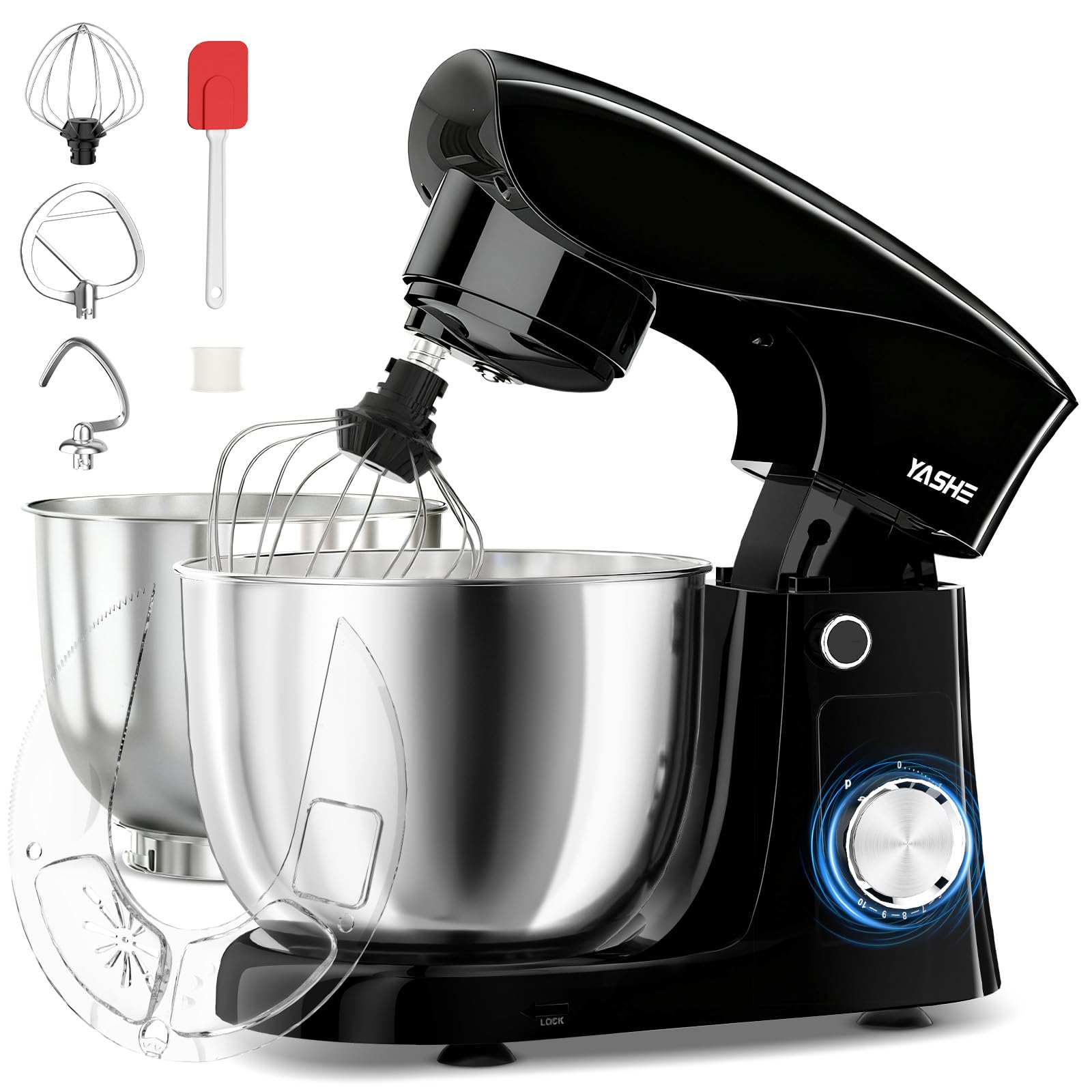 YASHE Küchenmaschine SM-2548A, 1500 W Knetmaschine mit 2 Schüsseln