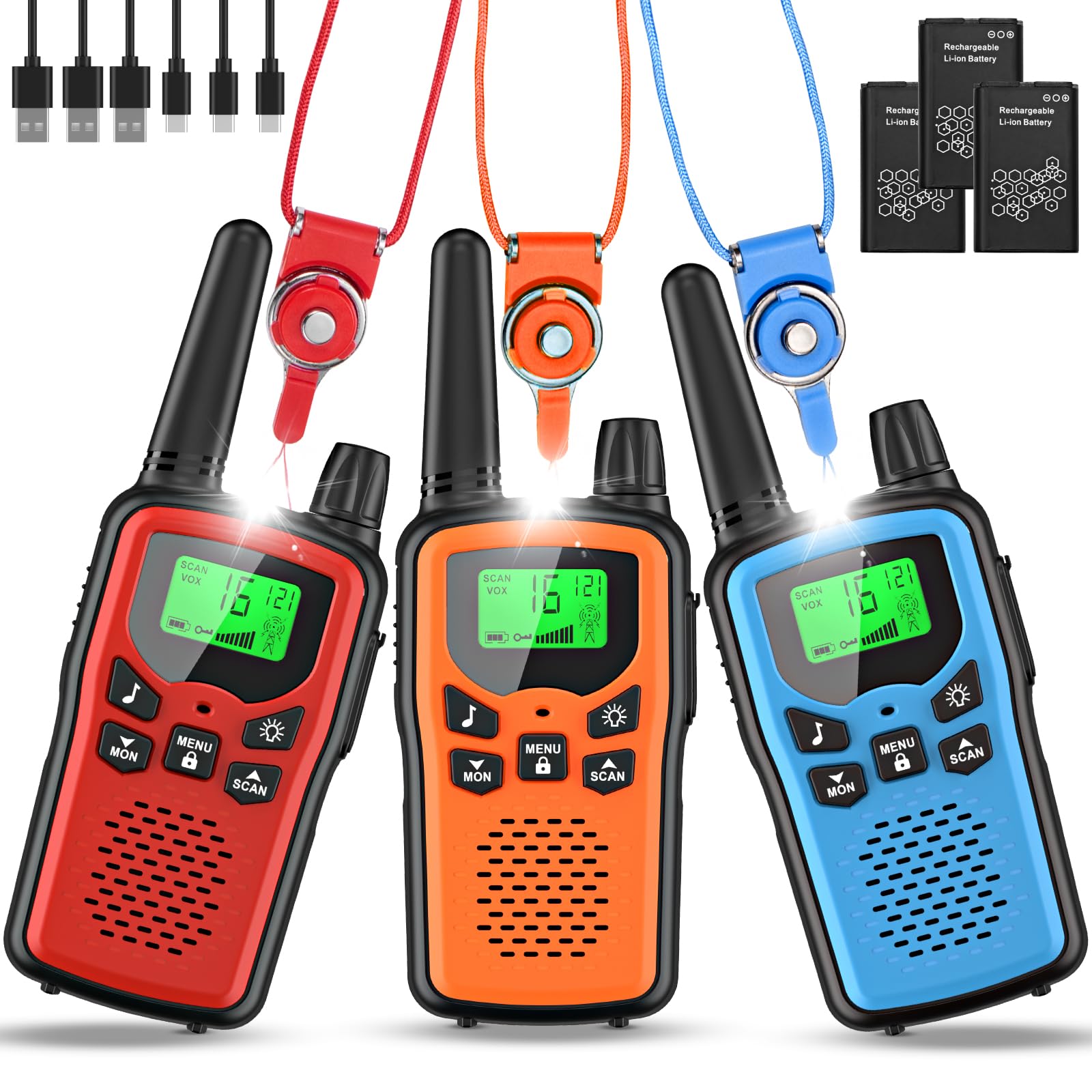 Rabigala Walkie Talkie 3er Set Kinder aufladbar, 5 km Reichweite