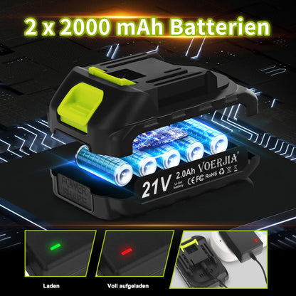 VOERJIA Akku Heckenschere 20 Zoll, 750 W, 21 V, 2 x 2000 mAh Akkus