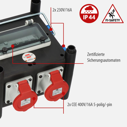 Brennenstuhl Kompakter Gummi-Stromverteiler CEE/Schuko FI-Schutz 2m