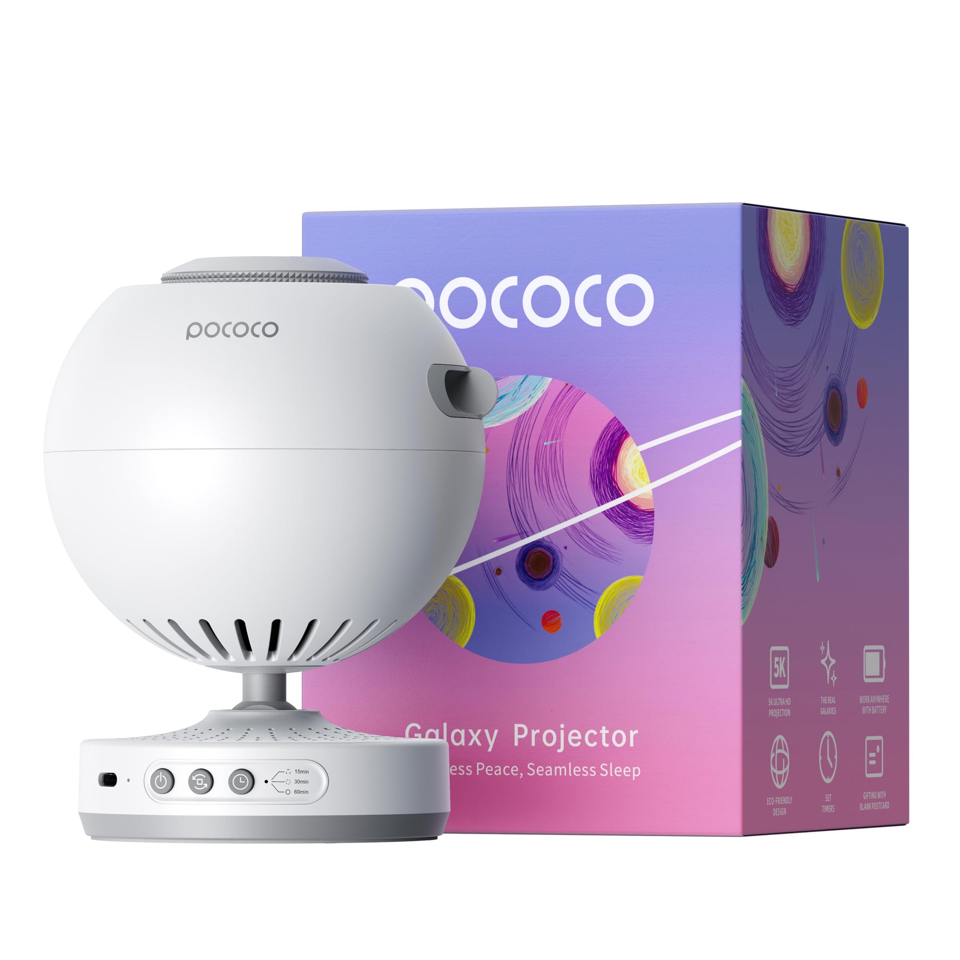 POCOCO Sternenhimmel Projektor – LED Galaxy Nachtlicht mit Timer und zwei Motiv-Discs