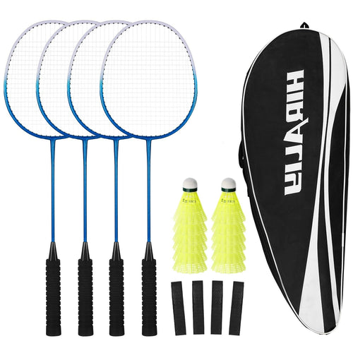 HIRALIY Badmintonschläger Set HR-BRS-4, 4 Schläger & 12 Federbälle mit Tragetasche