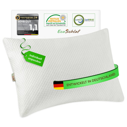EcoSchlaf AirFlow Kopfkissen – ergonomisches Nackenkissen aus Memory Foam mit Bambusbezug