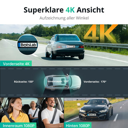 BOTSLAB 4K 3-Kanal Dashcam – GPS, WiFi, 128GB SD-Karte