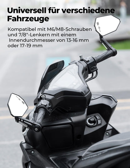 KEMIMOTO Lenkerendenspiegel Motorrad 2 Stück, E-geprüft, 22 mm