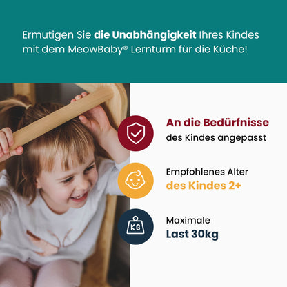 MEOWBABY Lernturm Montessori für Kinder Höhenverstellbar - Weiss-Natur