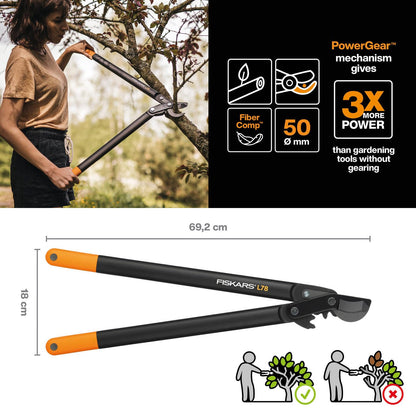 Fiskars PowerGear II L78 Bypass-Getriebeastschere – 70 cm