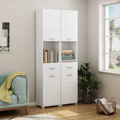 FOREHILL Hochschrank Bad schmal 180cm 2 Türen 1 Schublade – Weiss