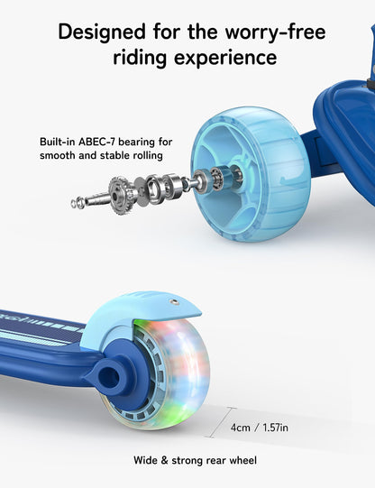 besrey Dreiradscooter Kinder - Faltbar, LED Räder, Meerblau