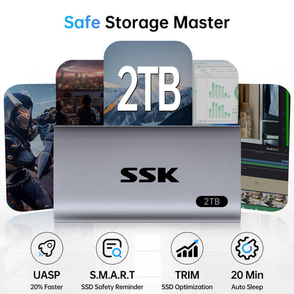 SSK 2TB Portable Externe SSD - USB-C 3.2 Gen2, 550 MB/s