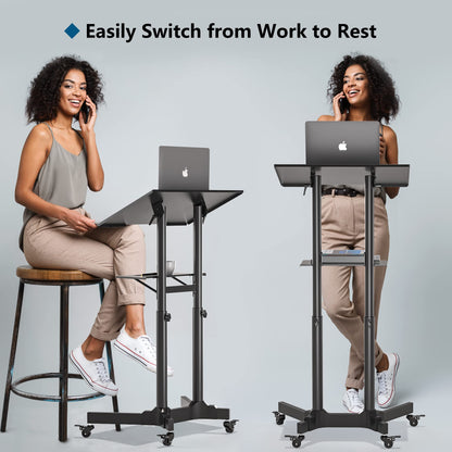 BONTEC Stehpult Laptoptisch – Höhenverstellbar, Rollen, Neigbar